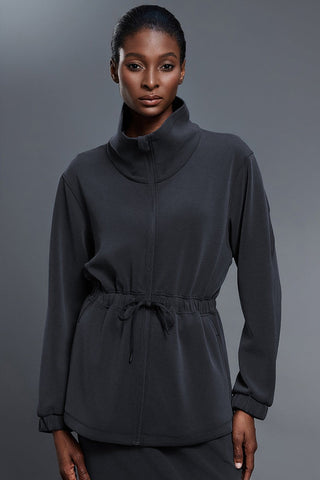 Stand Collar Drawstring Waist Jacket