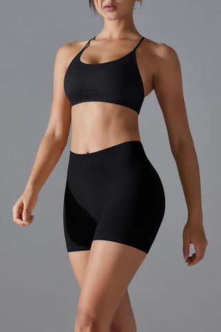 Solid Crisscross Back Sports Bra & Shorts Set
