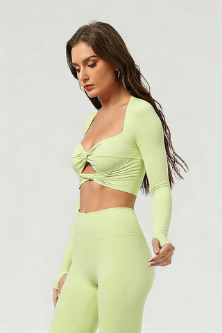 Cropped Twist-front Long Sleeves Top