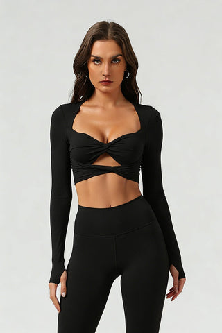 Cropped Twist-front Long Sleeves Top