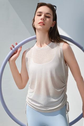 Side Drawstring Sheer Tank Top