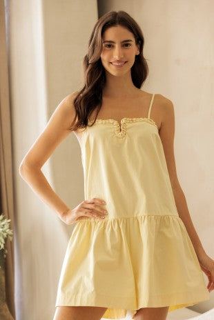 Ruffled Notch Neckline Romper