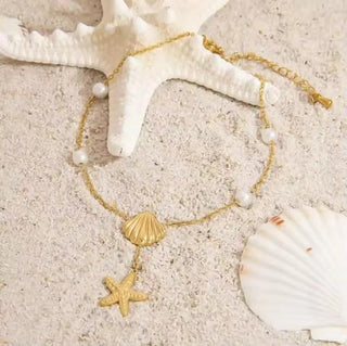 Starfish and Concha With Pearls Anklet